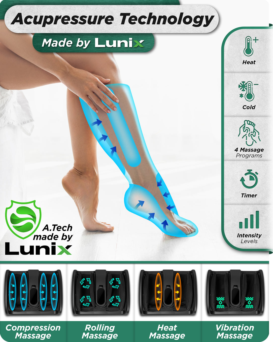 Lunix LX21 foot massager kneading and compression features