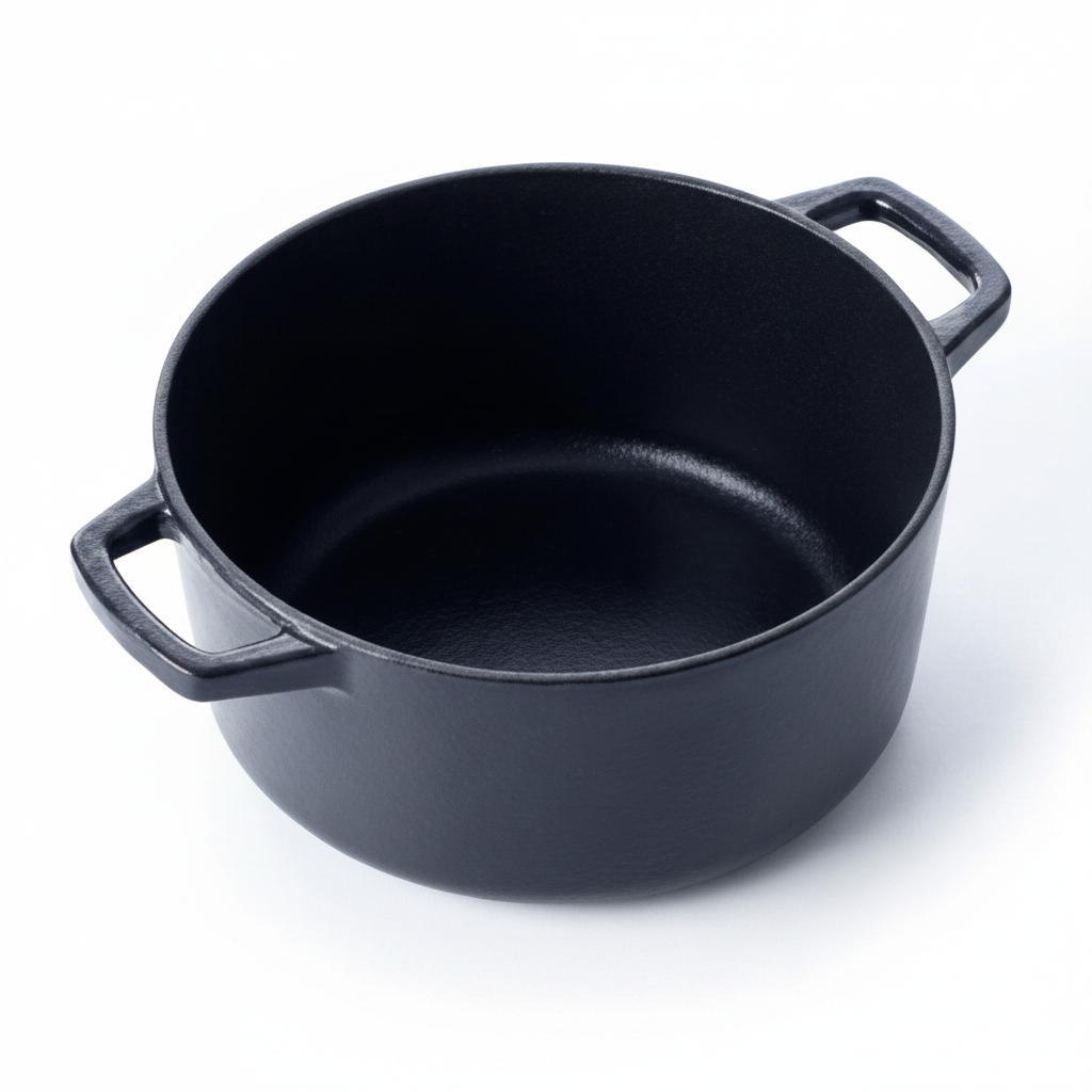 Interior of the Alva 5-quart black enameled cast iron Dutch oven with lid removed
