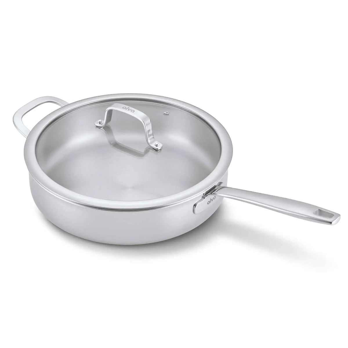 Alva 4-quart 5-ply stainless steel sauté pan with matching lid and long handle
