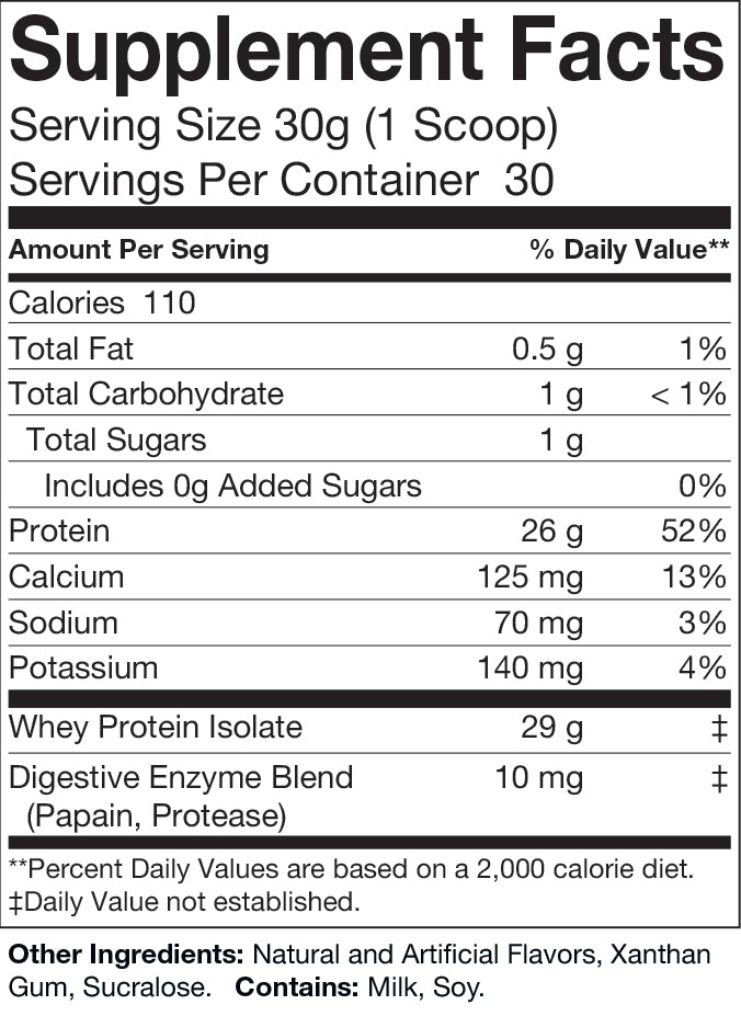 Virtrue Whey Isolate Protein Powder Supplement Facts