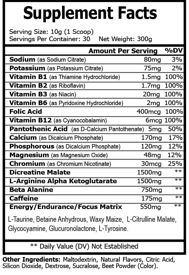 Virtrue Watermelon Pre Workout Supplement Facts
