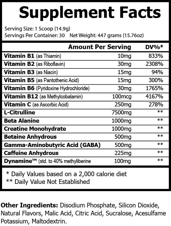 Virtrue Tropical Sunrise Pre Workout Supplement Facts