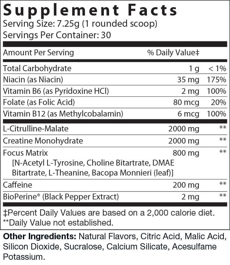 Virtrue Lemonade Pre Workout Supplement Facts